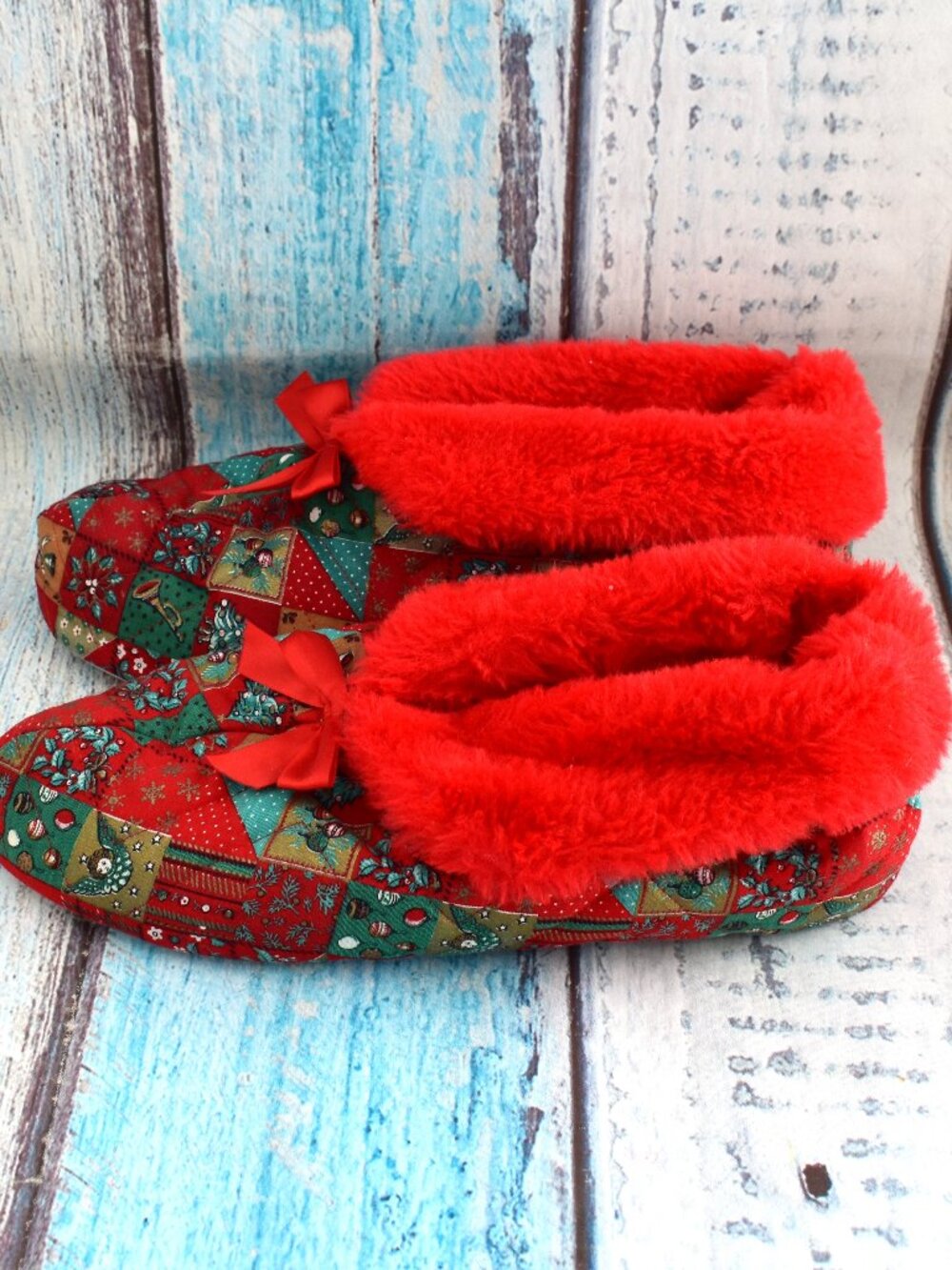Dearfoams Slippers Christmas Quilted Chintz Boot LARGE Size 8-9 Multicolor